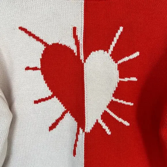 Kerri Rosenthal XOKR Sweater Red Pink Radiant Heart V-Neck Valentine's Size XS - Picture 8 of 11